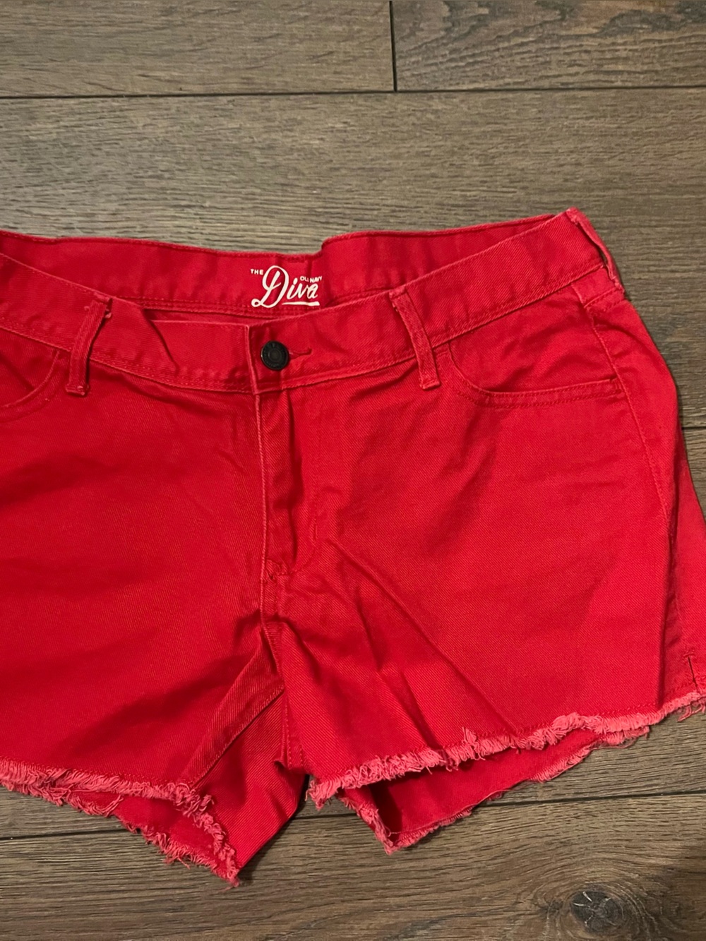 Old Navy Bright Red Frayed Hem Denim Shorts